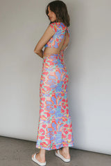 Capri Cap Sleeve String Maxi Dress Blue/Red