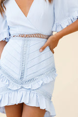 Walk This Way Pintuck Angel Sleeve Dress Steel Blue