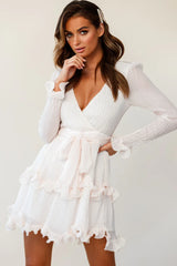 Greta Tiered Ruffle Chiffon Dress Beige