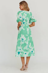 Elias Puff Sleeve Midi Dress Green