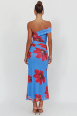 Gala One-Shoulder Maxi Dress Floral Blue
