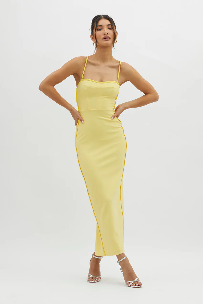 Future Awaits Lace-Up Back Maxi Dress Yellow