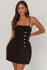 Captivated Button Feature Mini Dress Black