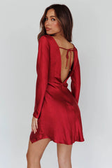 Thank Me Later Long Sleeve Open Back Dress Wine